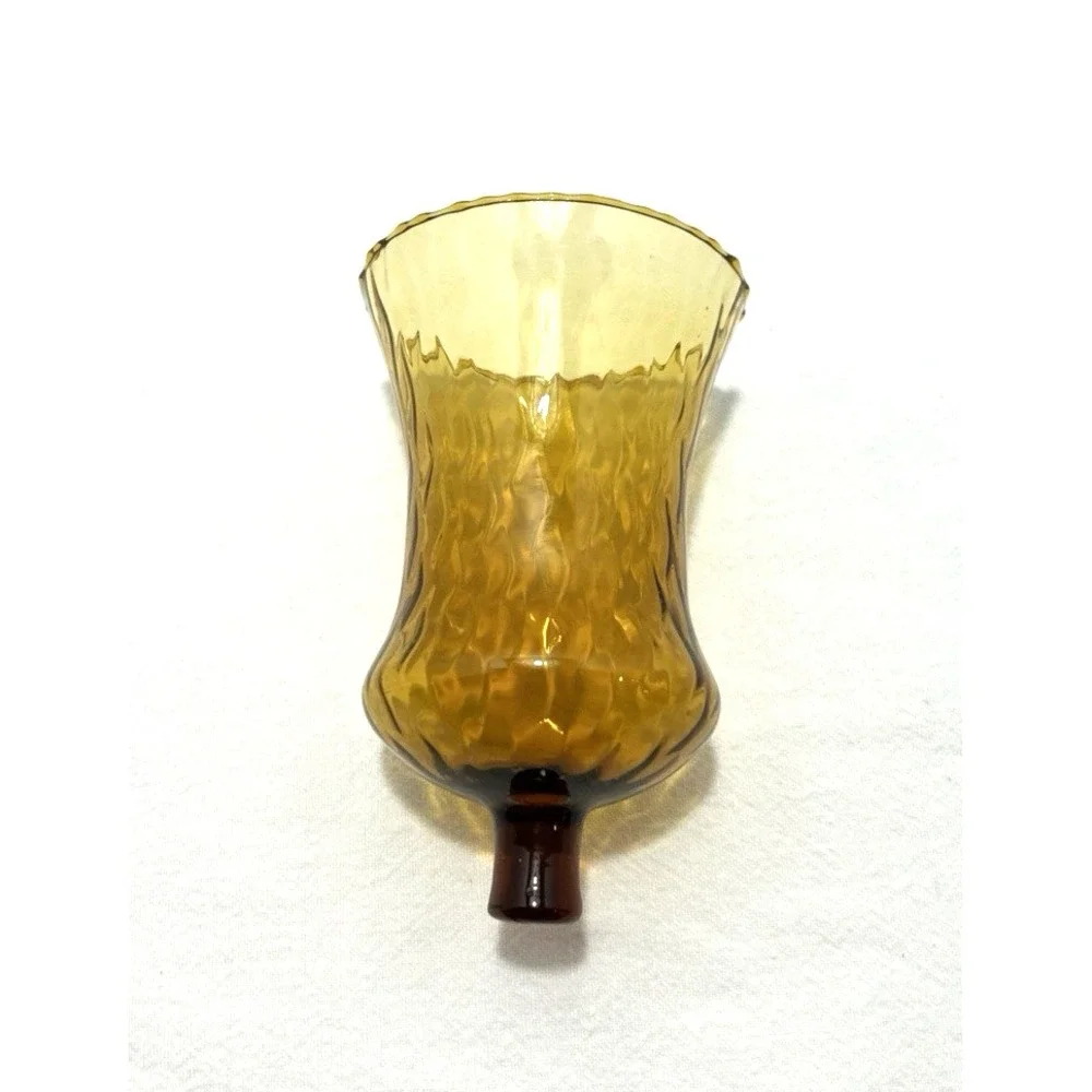 Vintage Amber Glass Votive Candle Cup Peg Fluted Honeycomb Retro Cottage Boho